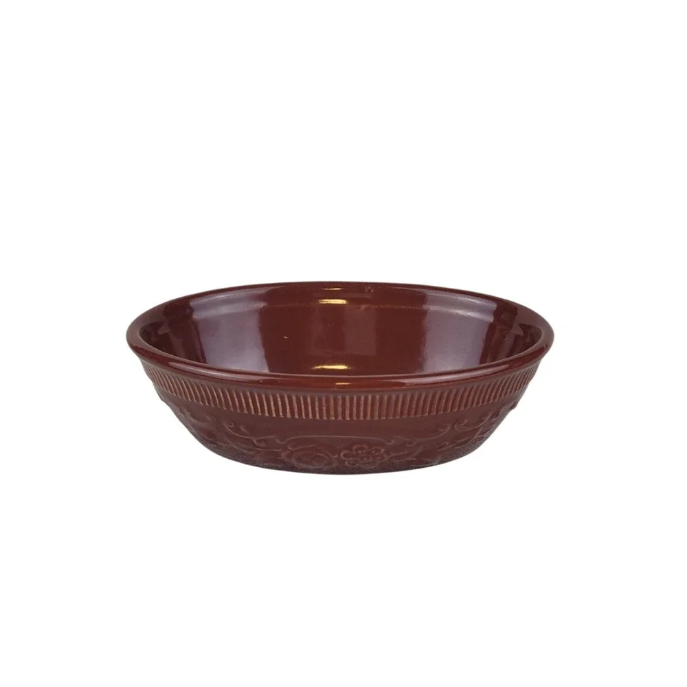 Vintage TST Taylor Smith Taylor Brown Oven Serve Ware Oval Bowl Floral Embossed